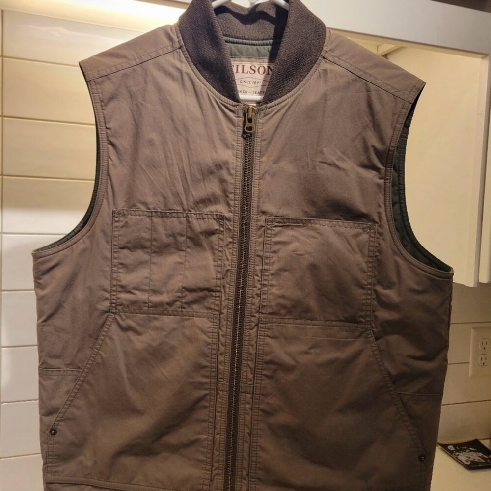 Filson Men's Tin Cloth Work Vest - Medium - Beige with Olive on the Inside